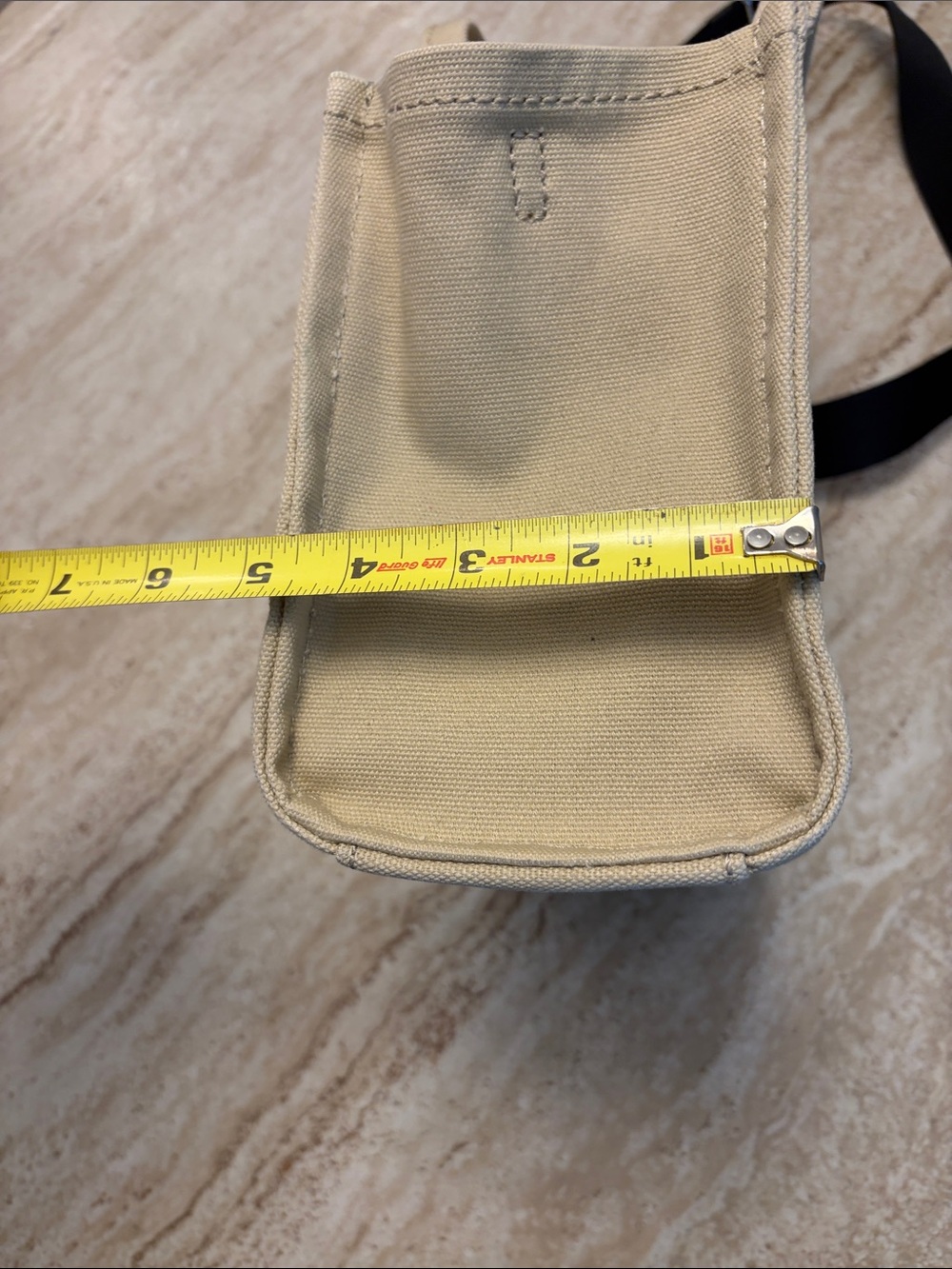 Marc Jacobs Small Beige Canvas 'The Tote Bag' with Black Strap - Picture 11 of 12
